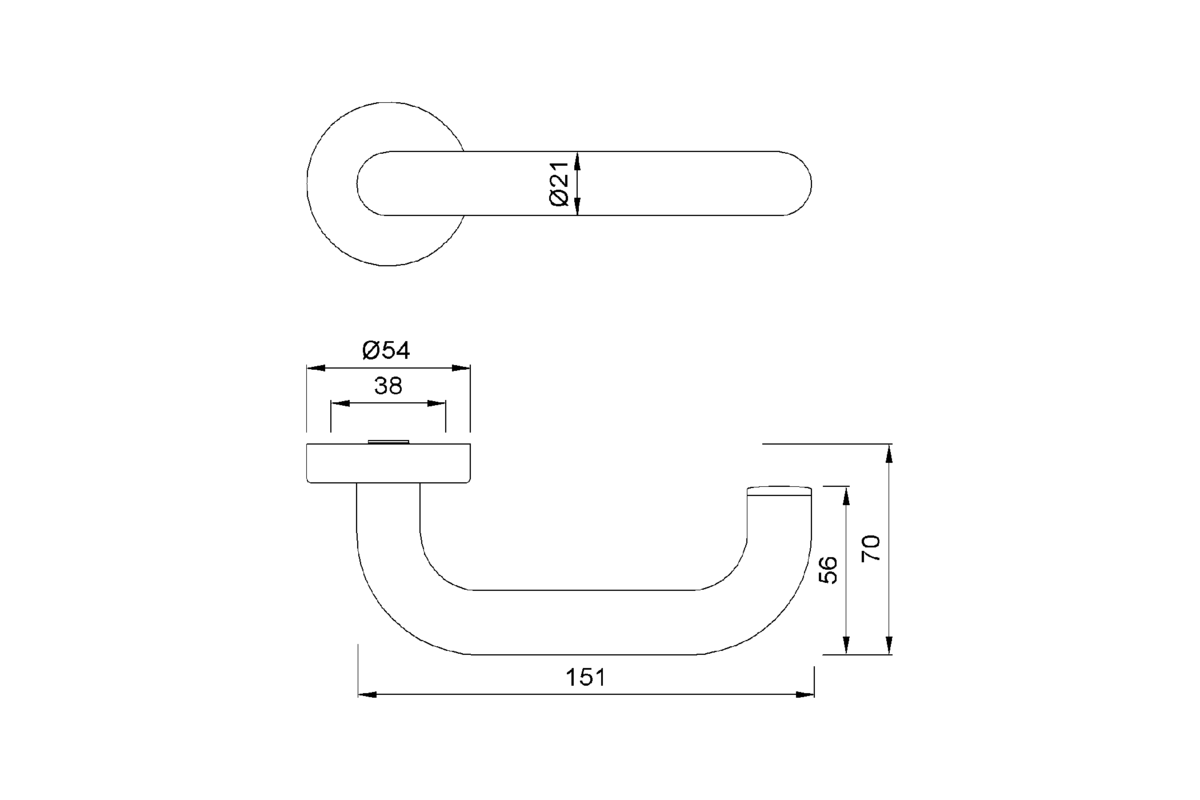 Product drawing KWS Lever handle 3A