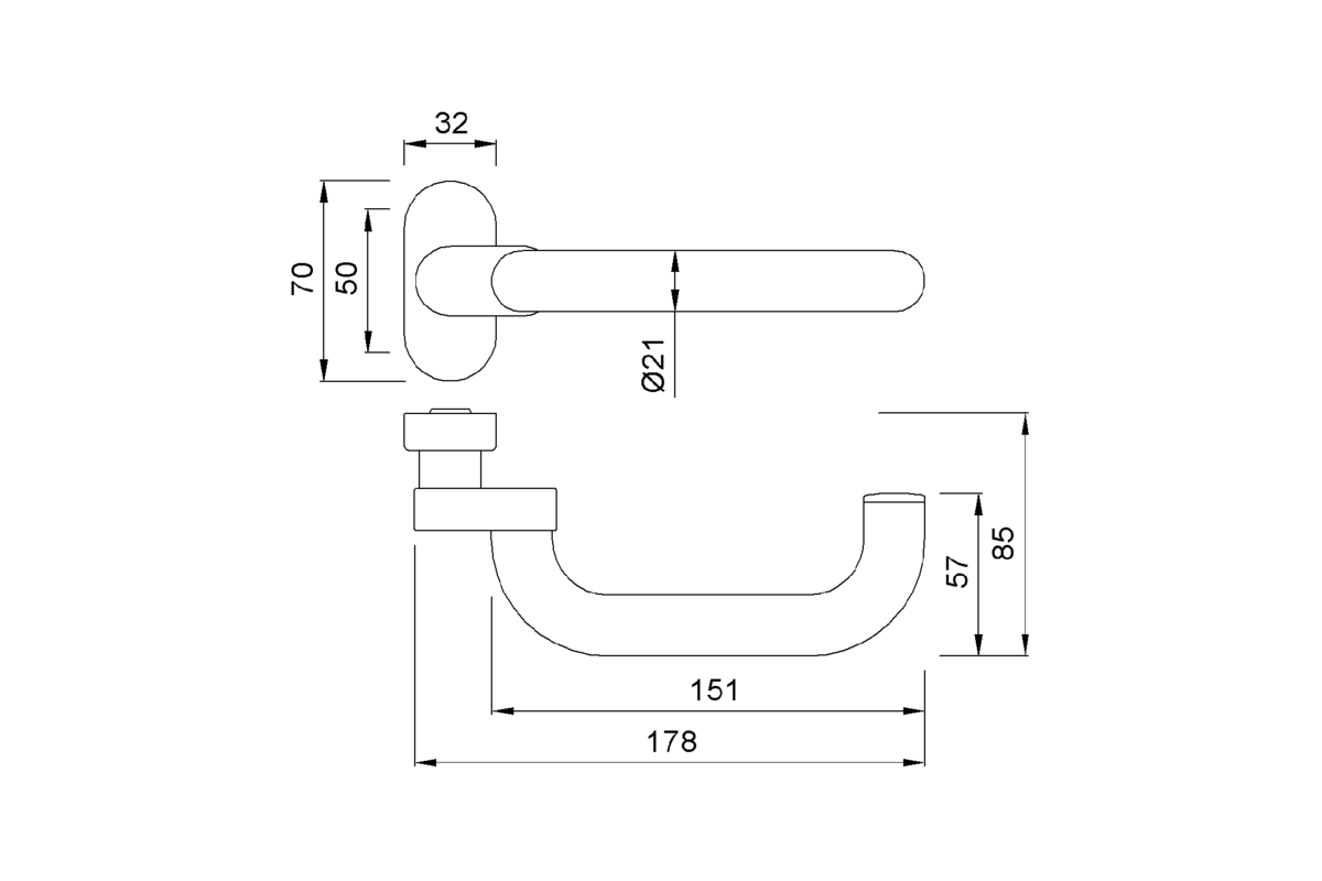 Product drawing KWS Lever handle 3L35