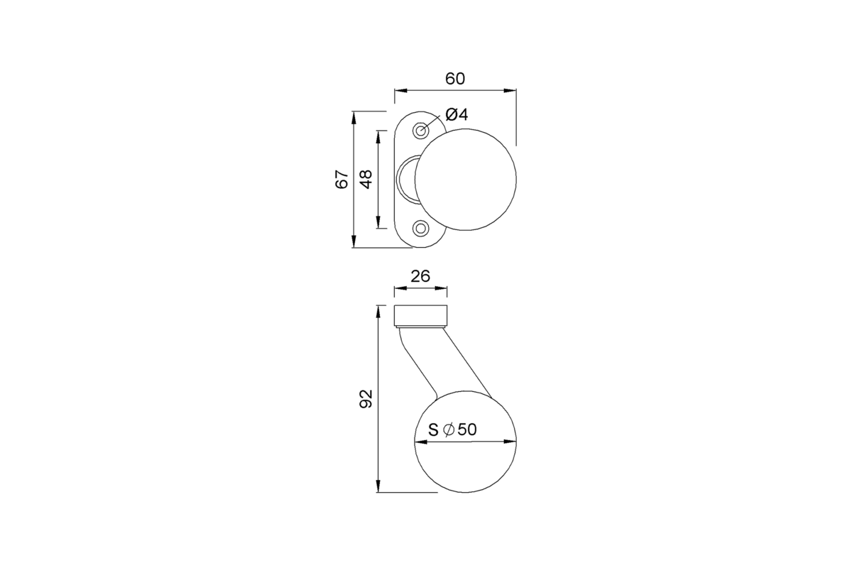 Product drawing KWS Door knob 3471