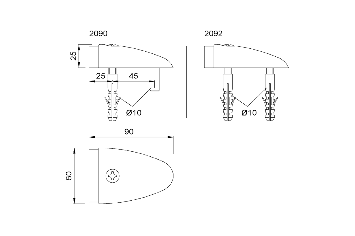 Product drawing KWS Door buffer 2090 / 2092