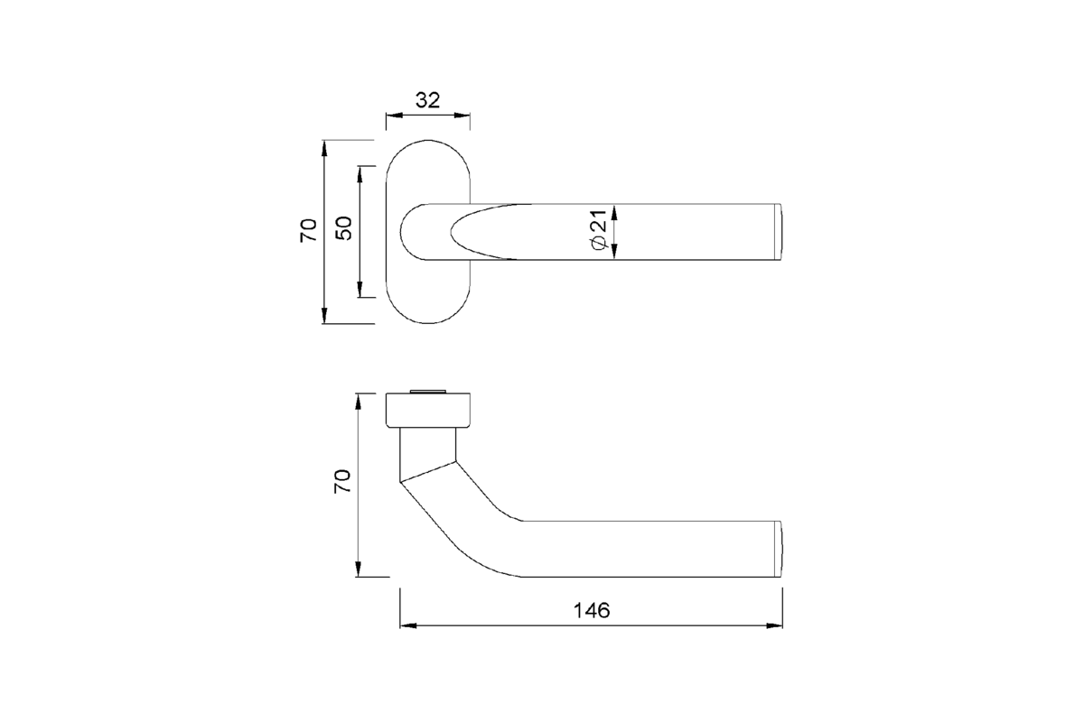Product drawing KWS Lever handle 3F