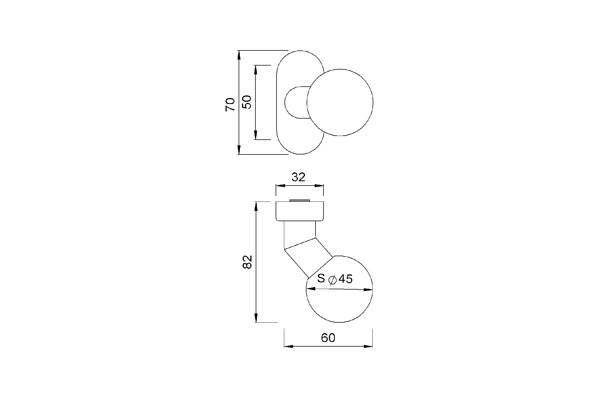 Product drawing KWS Lever handle 3K